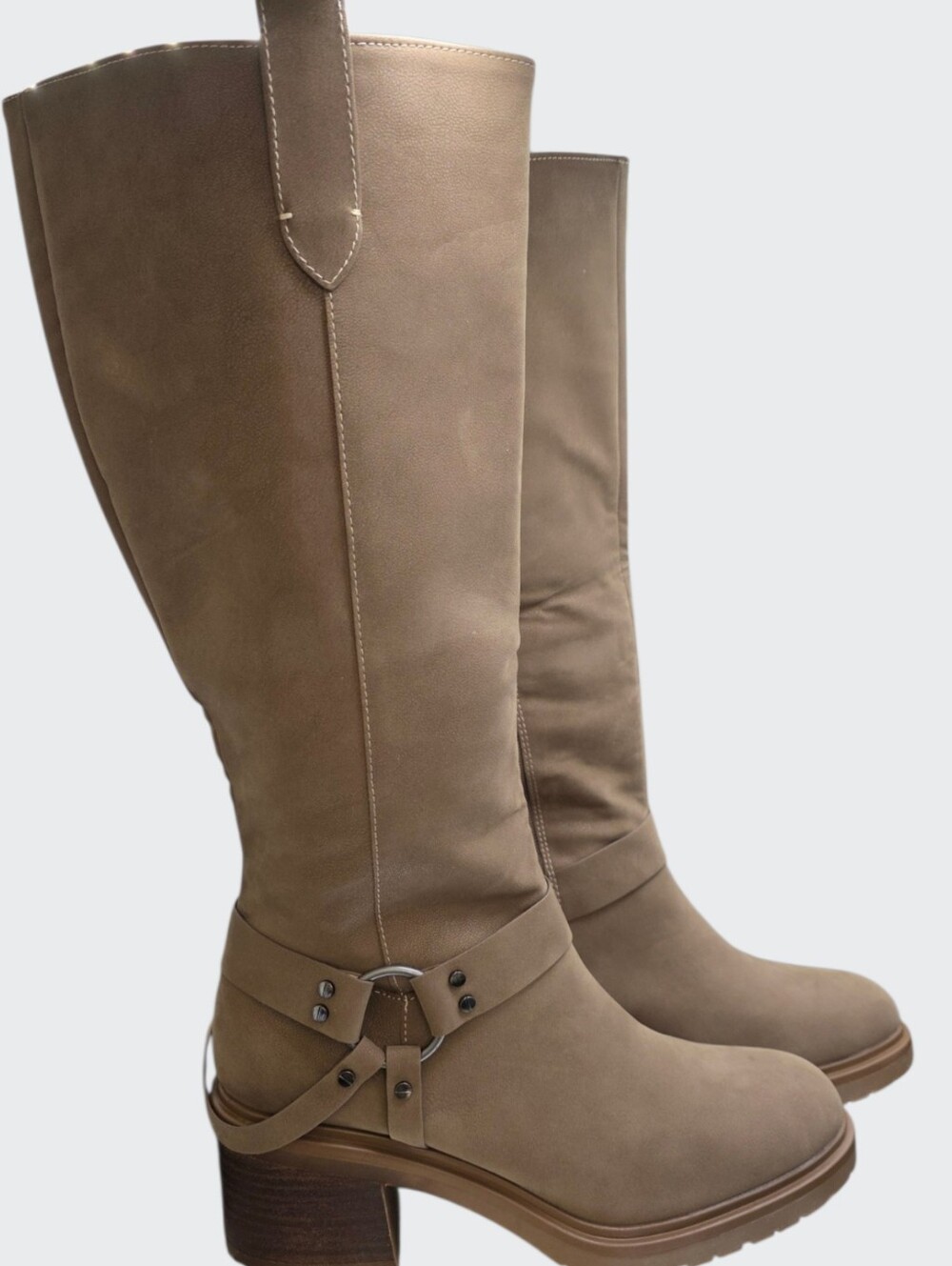 Oasis Society Leanne Taupe Knee High Moto Harness Boots Size 10 NWOT